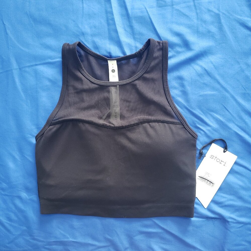 NWT Stori Alibi Sports Bra Size 6 Black Onyx Solid and Nylon Mesh Padded